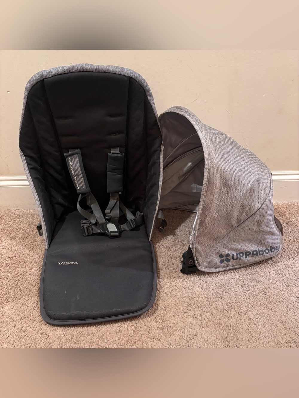 UppaBaby Vista 2019 Upper Seat Fabric Replacement And Sun Shade Canopy Blue/Gray